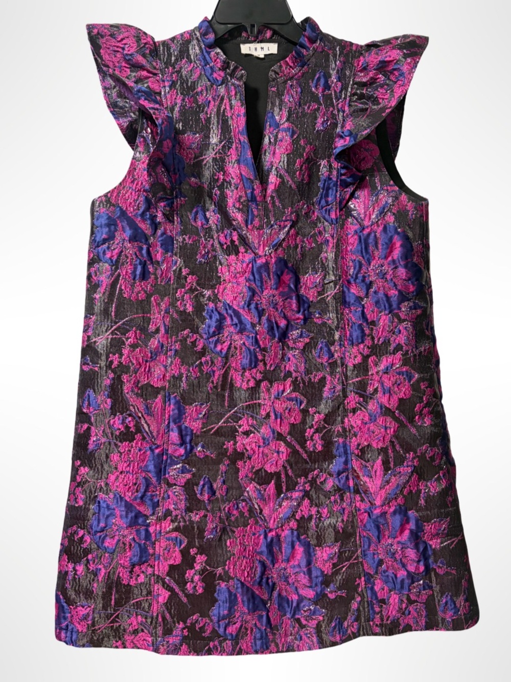 THML Black Floral Jacquard Dress with Pink & Blue Accents